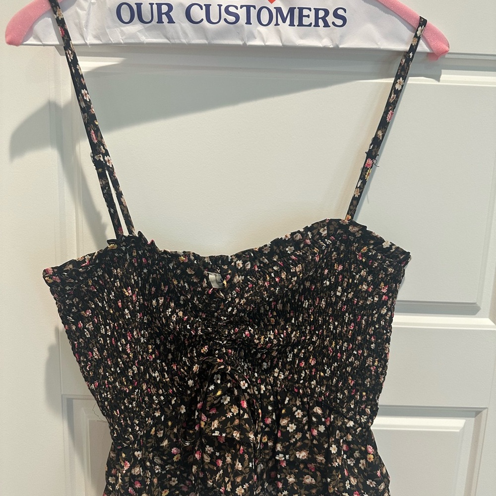 Floral Black Smocked Women's Top